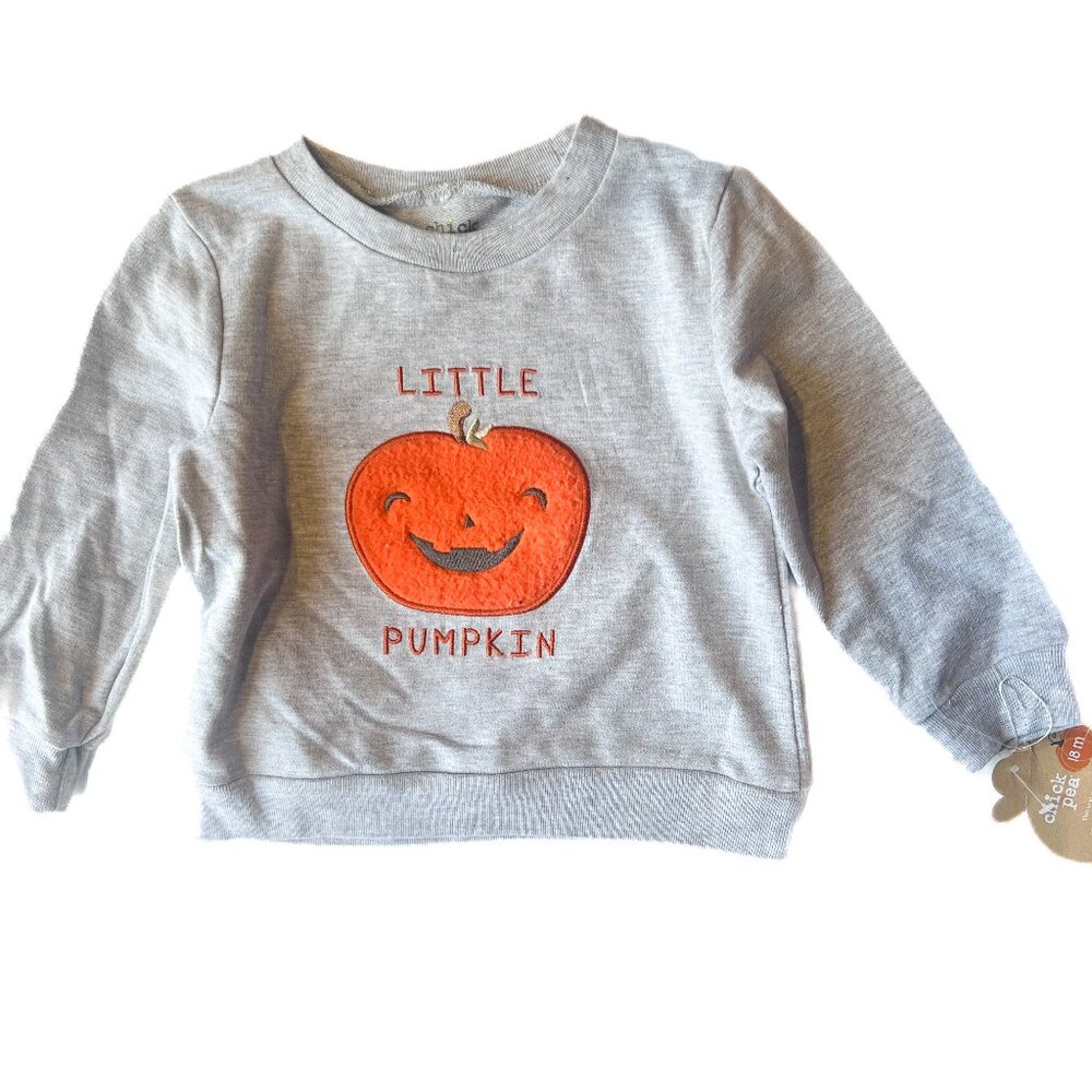 NWT Chick Pea Little Pumpkin Long Sleeve Pullover Sweatshirt Gray Baby Size 18M